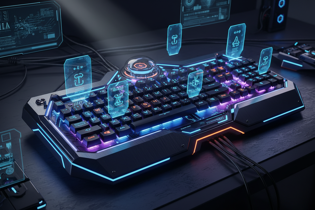 a picture of a keyboard very advaced and futuritis, badass