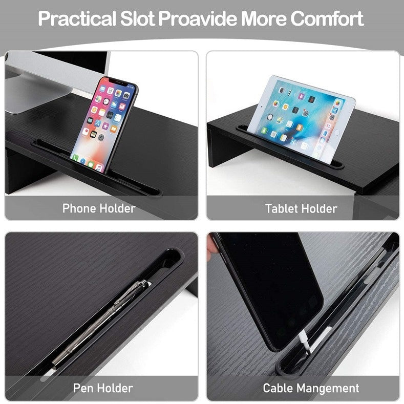 Wooden Dual Screen Computer Monitor Storage Increases Height